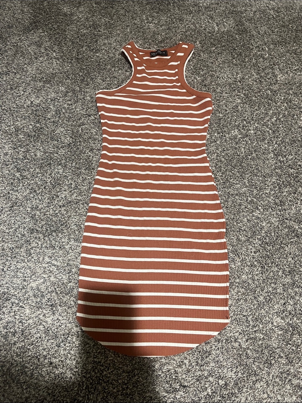 Ribbed Striped Racerback Mini Dress in burnt orange and White